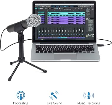 SAMSON Q2U Recording and Podcasting Pack - USB/XLR Dynamic Microphone with Accessories 16-bit, 44.1kHz/48kHz, Silver & Sony MDR-ZX110 Overhead Headphones - Black
