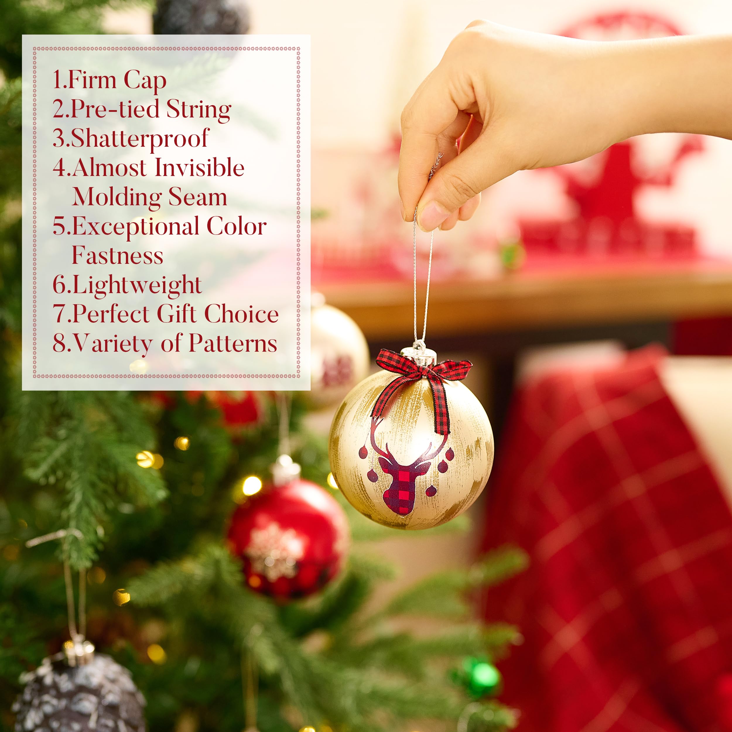 Valery Madelyn Lot de 16 boules de Noël incassables rouges et noires pour sapin de Noël, 8,9 cm, ornement décoratif à suspendre en vrac pour décoration de fête de Noël