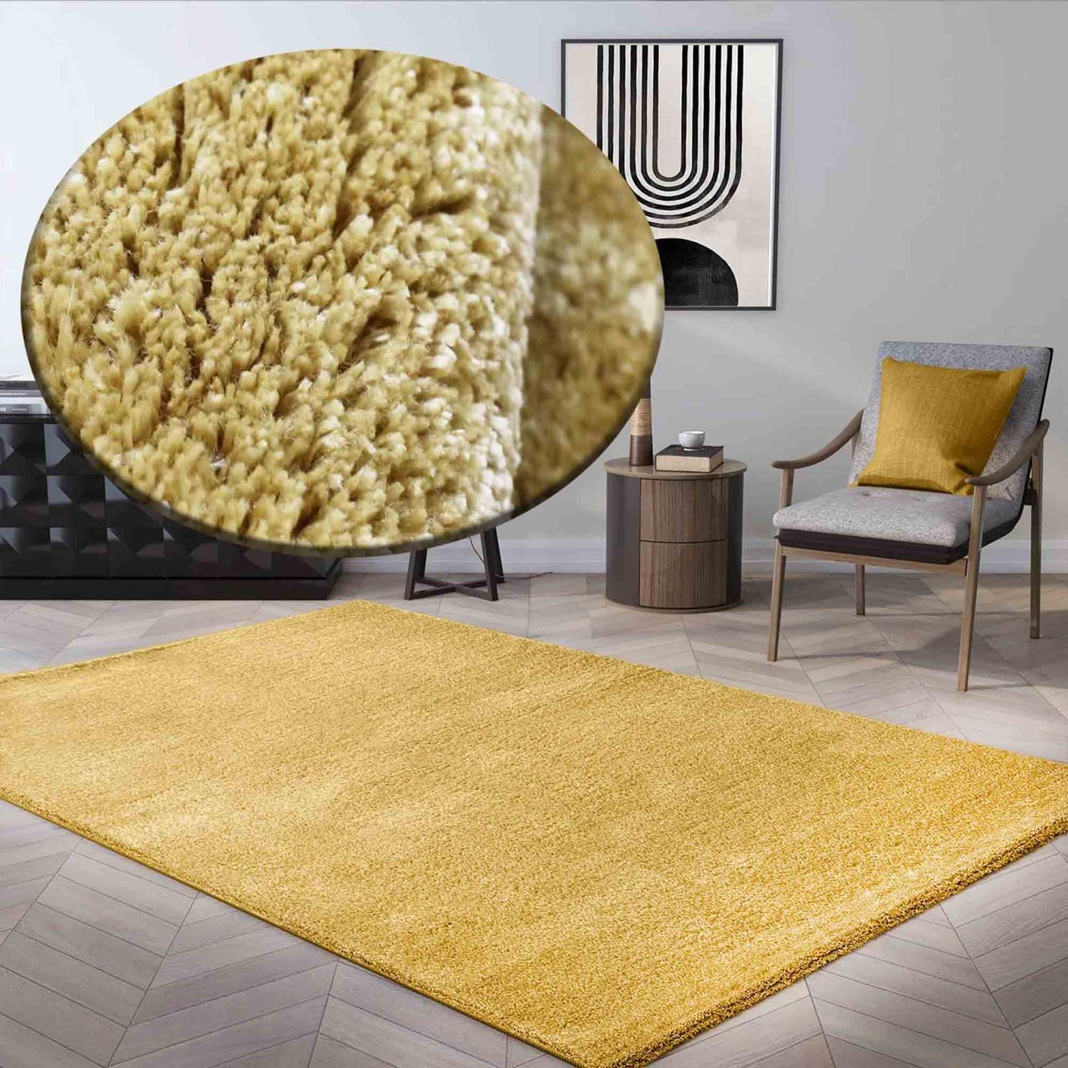 VIMODA Teppich kurzflor Einfarbig Super Qualität Ultra Soft für Wohnzimmer, Kinderzimmer, Schlafzimmer Läufer, Farbe:Gelb, Maße:120x170 cm