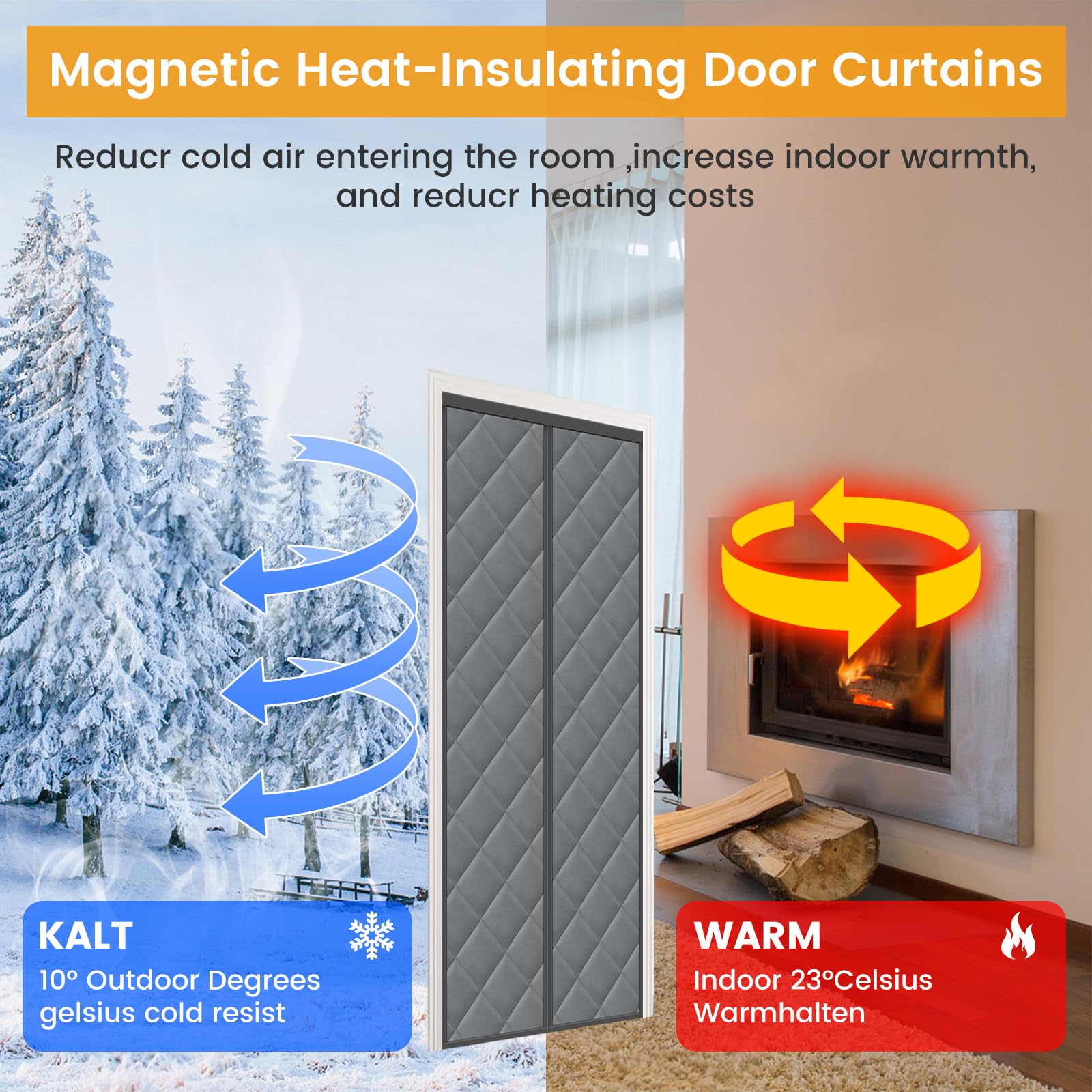 Cinkee Isolamento Termico Tenda Magnetica per Porte 110x220cm, Tenda Termica Per Porte con Protezione dal Freddo, Adatta Per Interni ed Esterni e Cortile,Grigio Scuro