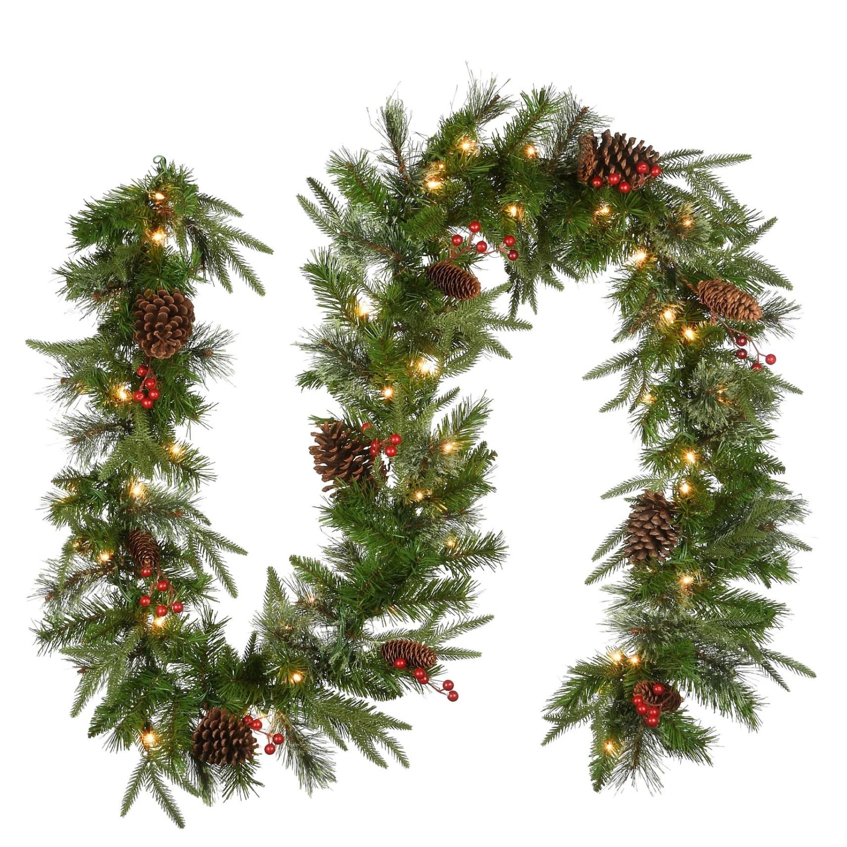 CAKEEYUM Christmas Garland with Lights 71in Artificial Pinecone Berry Greenery Garland Hanging Realistic Christmas Decoration for Mantel Door Home Party