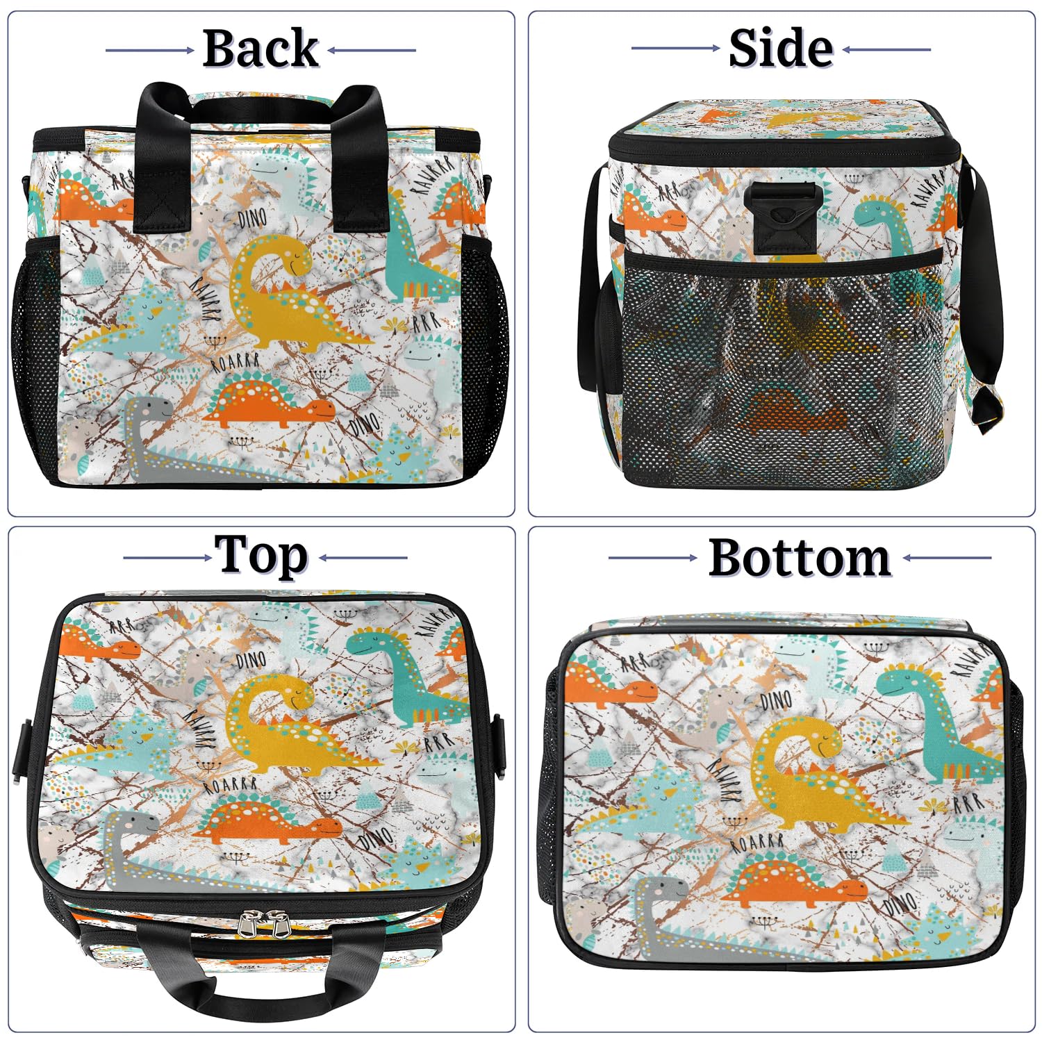 Bunte süße Dinosaurier-Lunch-Tasche für Erwachsene, Herren, Damen, Kinder, Mädchen, Jungen, Dinosaurier-Marmor, isolierte Lunchbox, Kühltasche, Kühltasche, Kühltasche, Kühltasche, Kühltasche, für