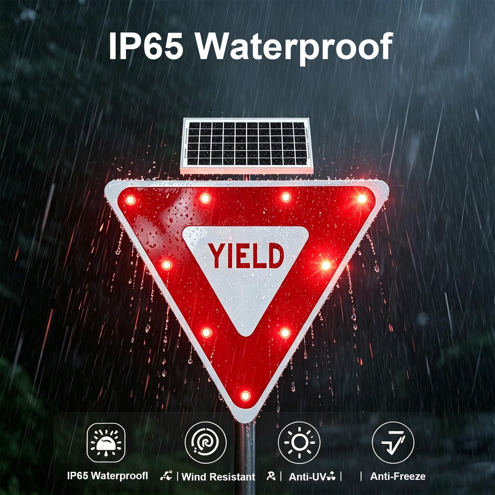 Señal de Rendimiento LED Parpadeante, 24″/28″ Señal de Advertencia de Tráfico, Película Reflectante de Grado Ingenieril, con LED Intermitentes(28in)