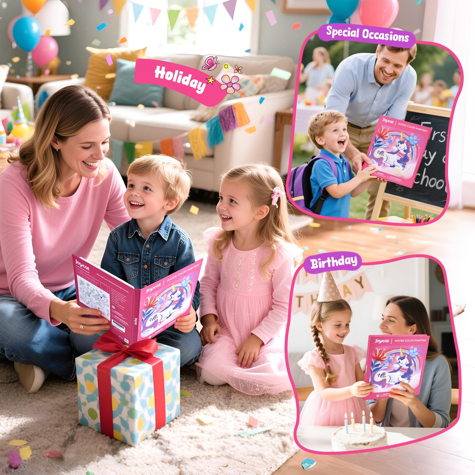 JoyCat Libro para colorear con acuarelas para niños pequeños a partir de 3-8 años, juego de acuarela para arte y manualidades, juguete educativo como regalo de cumpleaños para niños y niñas