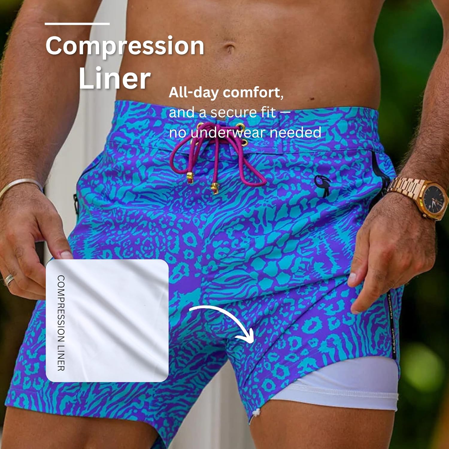 Tucann Men's Trunks 5" Compression Liner Quick Dry Zipper Pocket Chlorine Resistan 4 Way Stretch Swim Shorts for Men