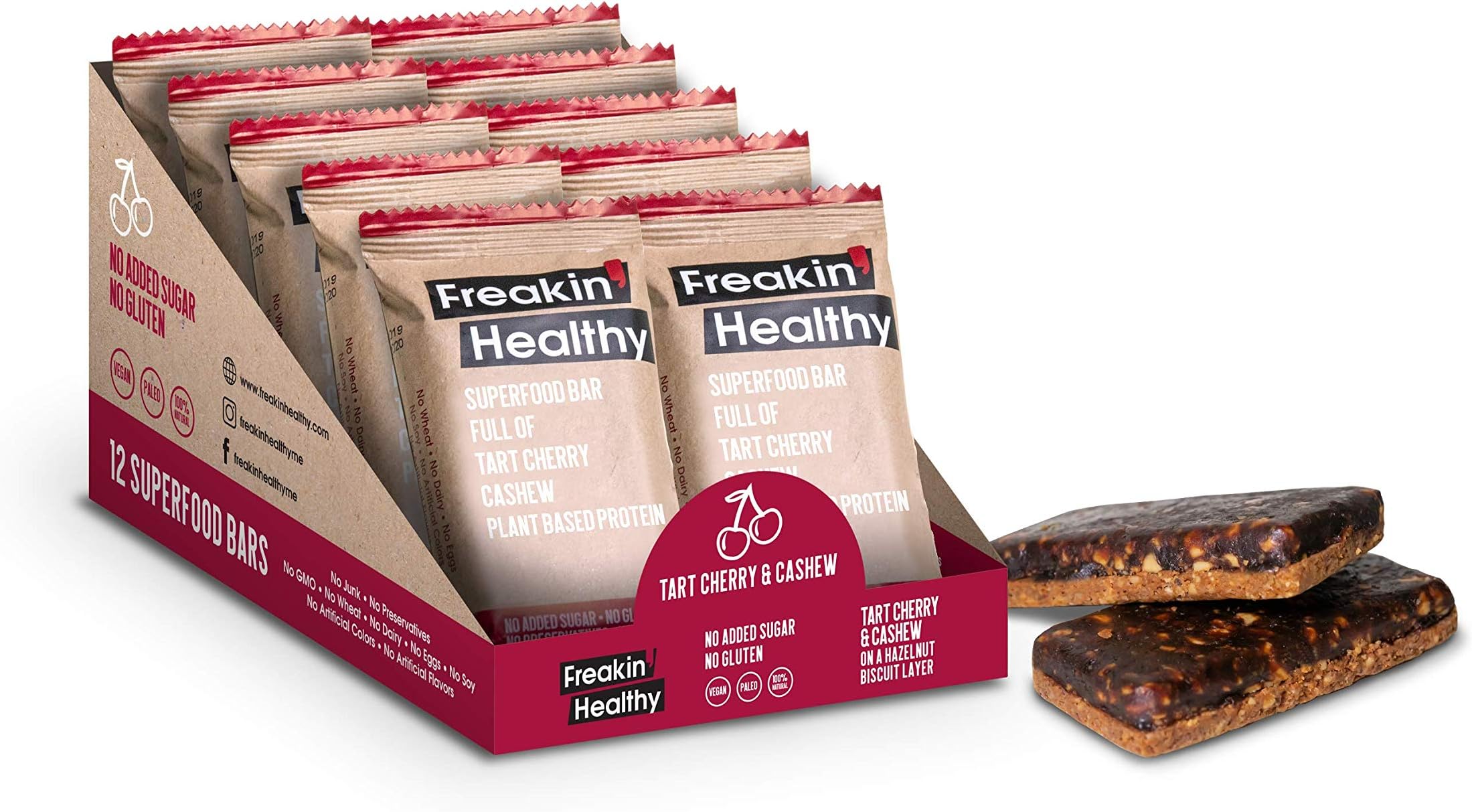 Freakin Healthy Tart Cherry Cashew Superfood Bars, 40 gm (Pack Of 12)