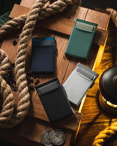 Miniatura 7 de DUGRAFT Tarjetero con bolsillo para dinero, minimalista, delgado, de aluminio, de metal, con bloqueo RFID, con caja de regalo, capacidad para 5