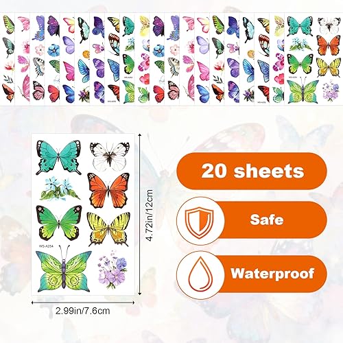 Miniatura 2 de 100 tatuajes temporales de mariposa, coloridas flores de mariposa pequeñas, calcomanías de tatuaje, impermeables, lindos tatuajes pequeños para