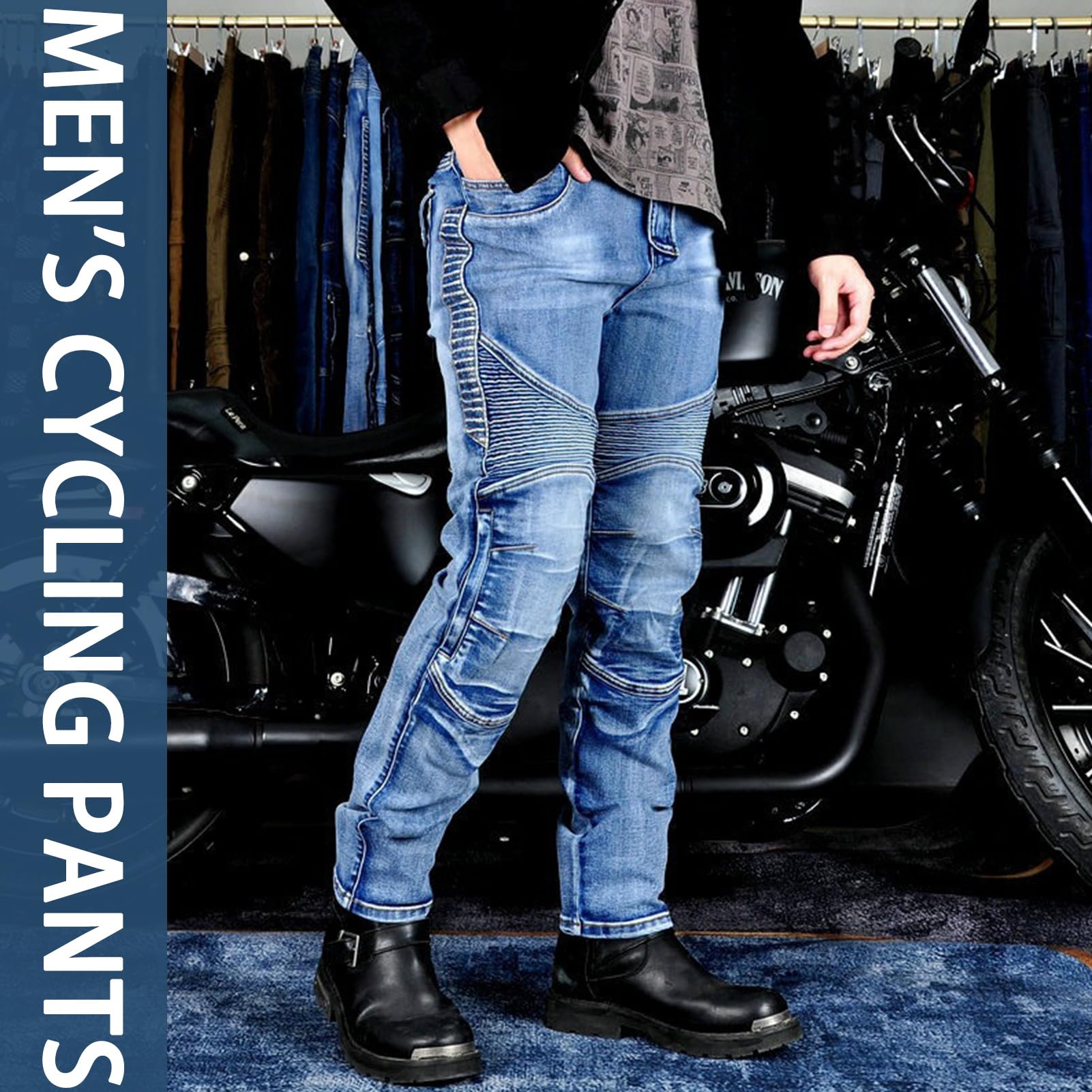 Herren Motorradhose Mit Aramid-Stretch-Stoff – Schutzausrüstung Inklusive, Für Alle Jahreszeiten, Blau, Größe 4XL
