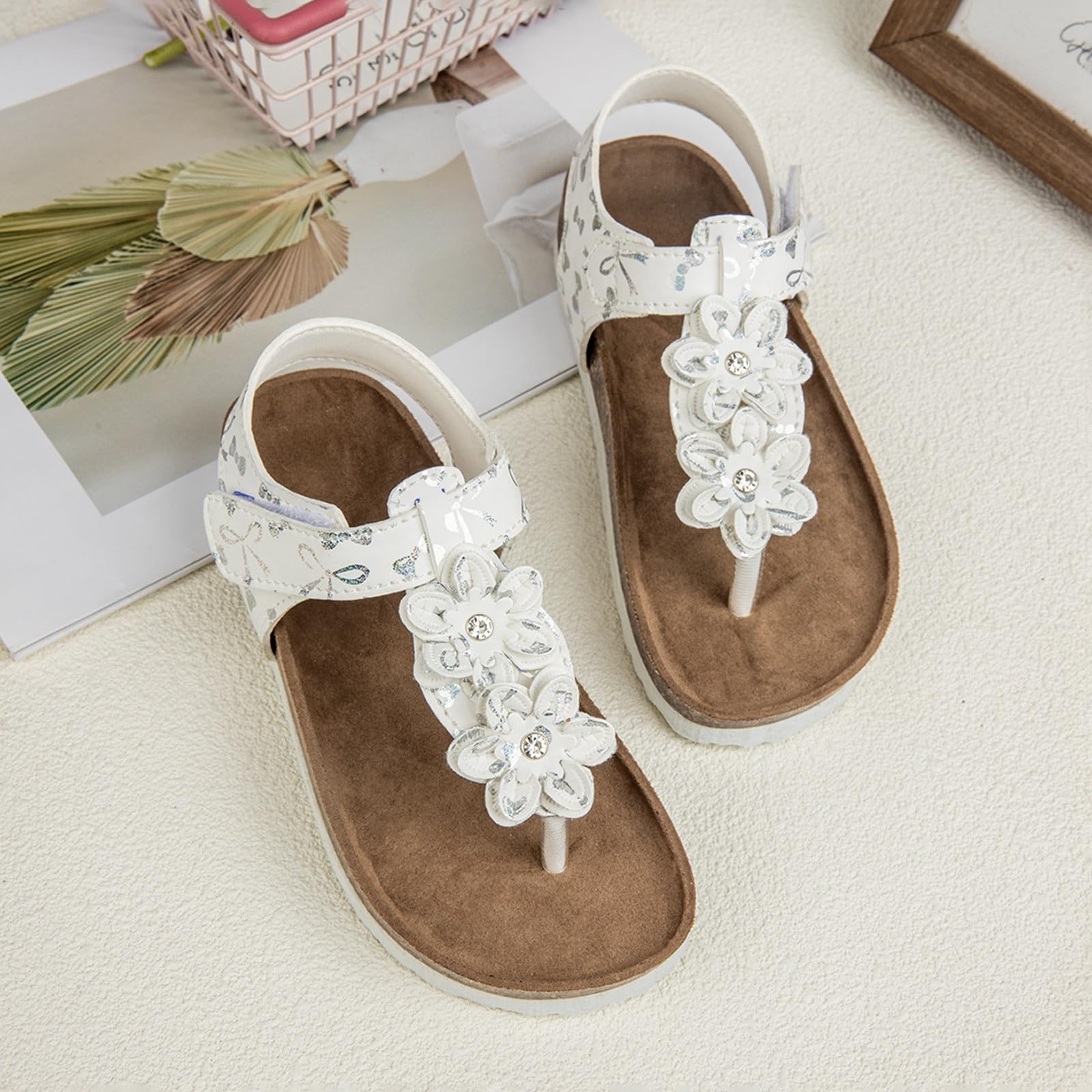 MMRTDJDR Generisch Sandalias para niñas de Talla Grande con Puntera Abierta, Chanclas de Playa Florales para Ocasiones Formales Informales al Aire Libre