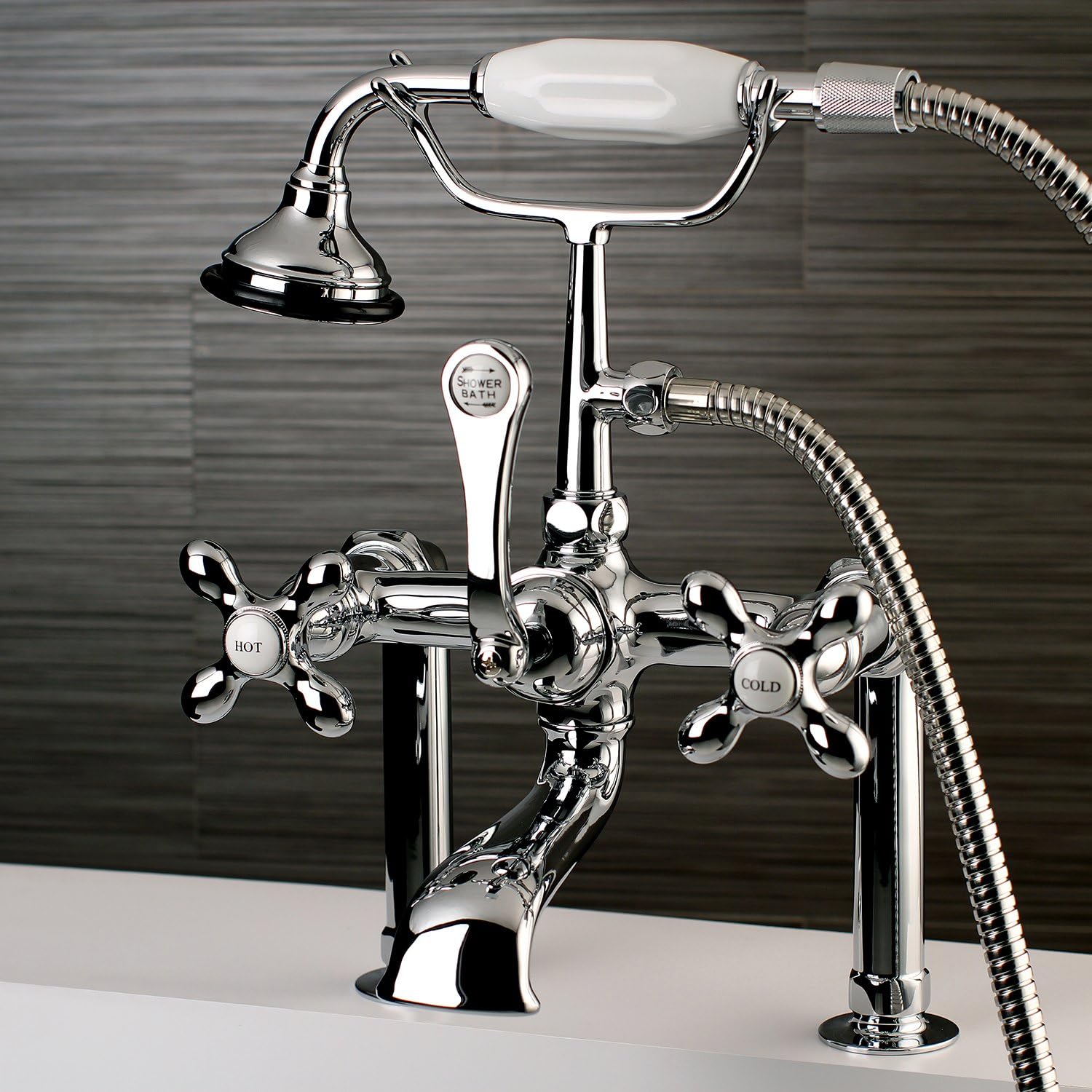 Kingston Brass AE110T1 Aqua Vintage 7" in Spout Reach Deck Mount Clawfoot Tub Faucet, Polished Chrome