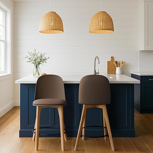 Miniatura 13 de 2xhome Juego de 2 taburetes de bar de altura de mostrador | Asiento de plástico moldeado moderno de mediados de siglo | Patas de madera maciza con