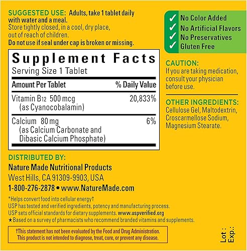 Miniatura 5 de Nature Made Vitamina B-12 500 mcg tabletas 200 unidades