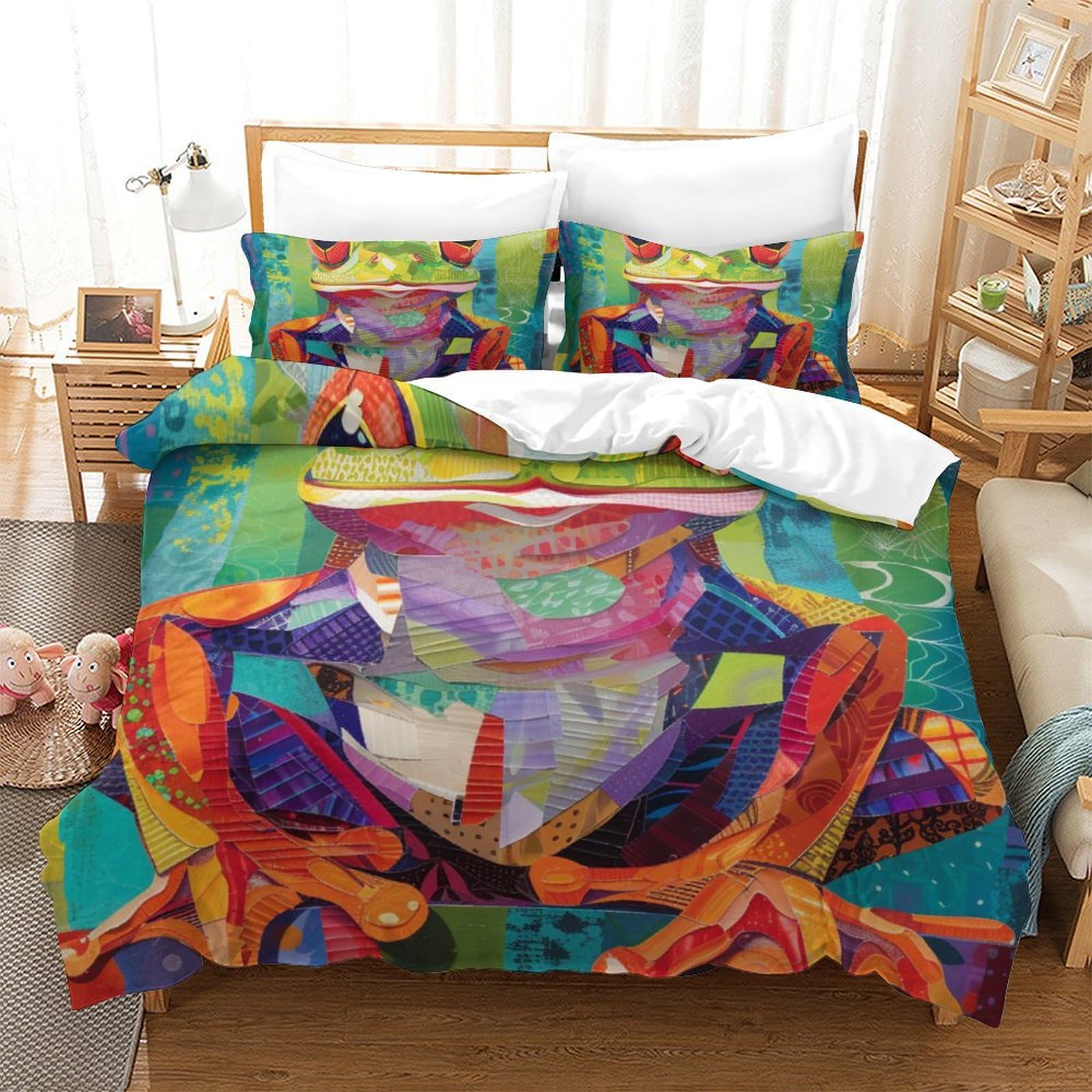 Housse de couette grenouille 3D en microfibre respirante et douce pour lit Super King size