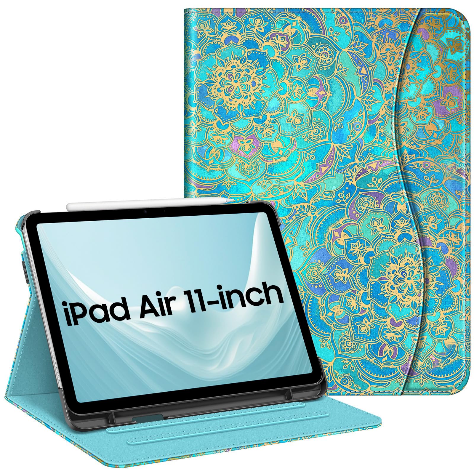 Fintie Custodia Per Ipad Air 11 Pollici M3/M2 (2025/2024), Ipad Air 5A/4A Gen 10,9 Pollici (2022/2020) Con Portapenne, Multi-Angli Slim Folio Cover Con Pocket E Auto Svegliati/Sonno, Shades Of Blue-image