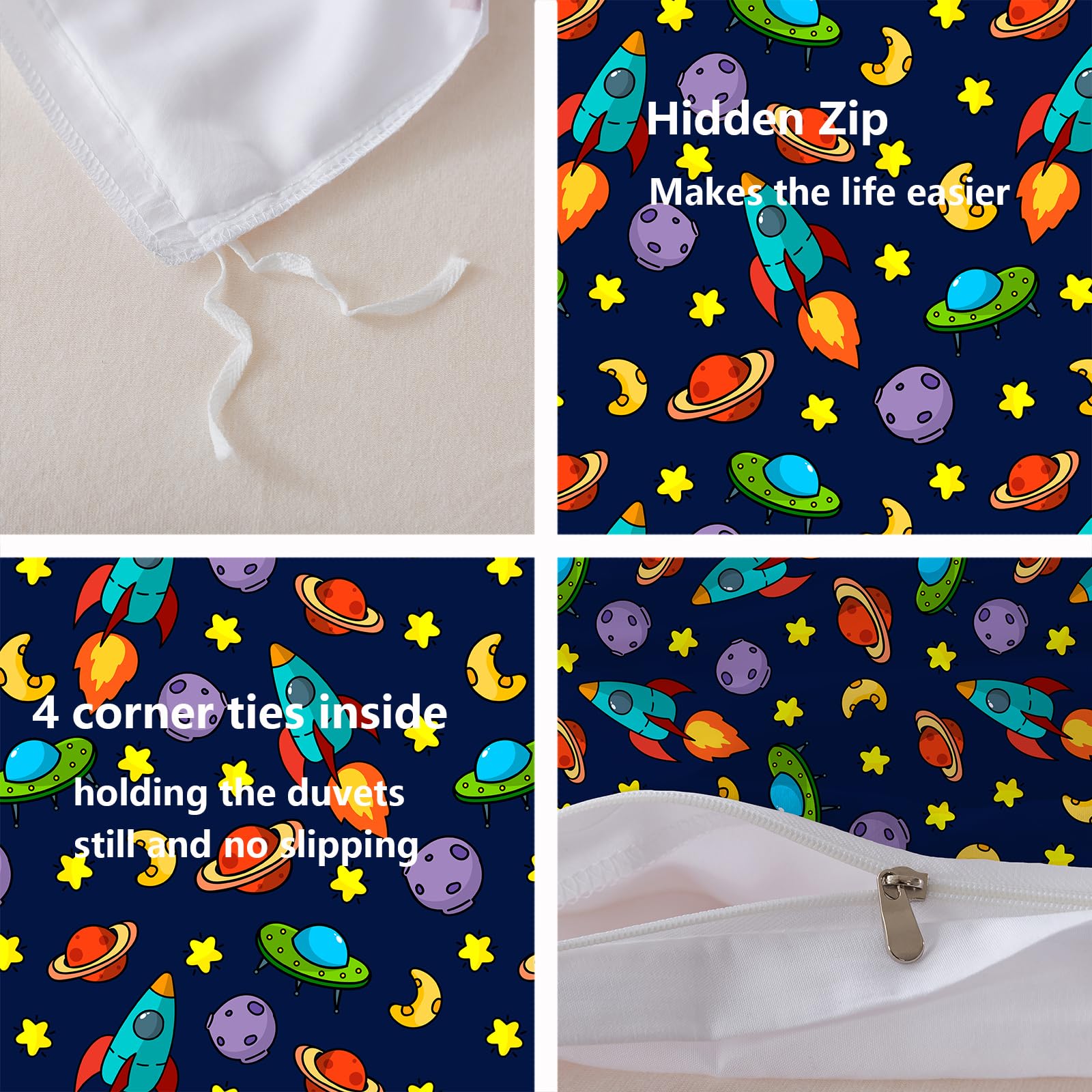 ROZTYLJ Cot Bed Duvet Cover Set Space Patterns Toddler Bedding Set For Boys Microfiber Cot Duvet Cover 120x150cm & Pillow Case 40x60cm - Image 4