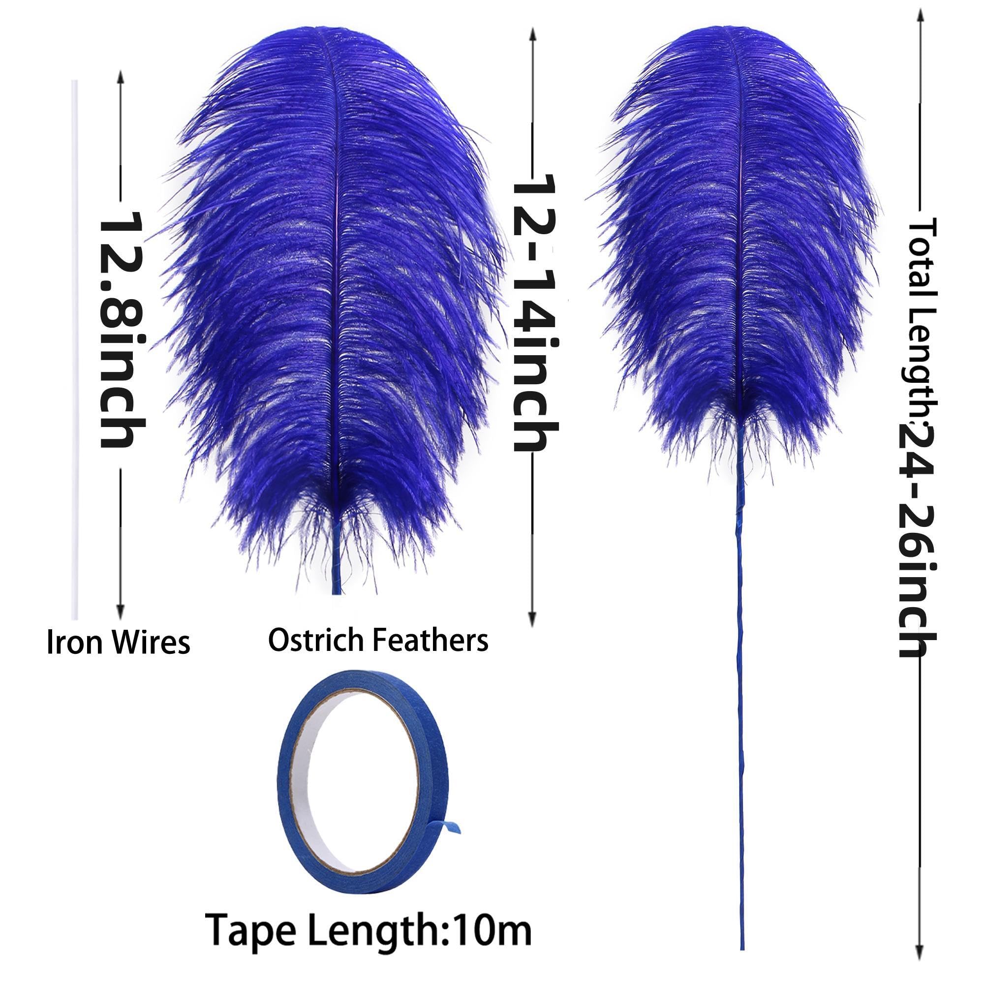 Kit di piume di struzzo blu reale, 12 pezzi, 61-66 cm, per vaso, centrotavola per feste di nozze e decorazioni per la casa