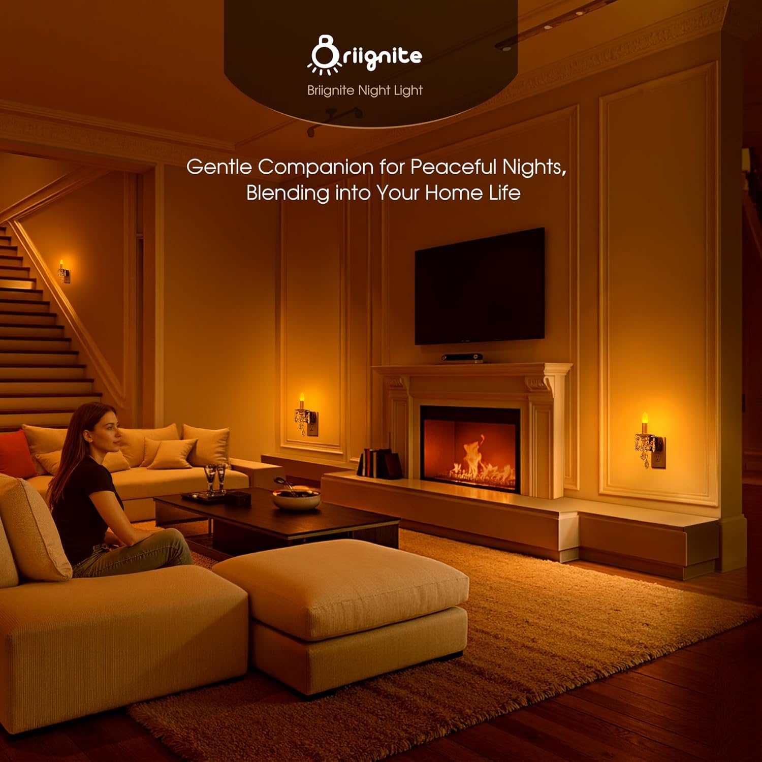 Candle Night Lights Plug into Wall, LED Amber Night Light with Dusk to Dawn Sensor, 0-100LM Dimmable, Decorative Gold Candle-Style Nightlight for Bedroom, Bathroom, Hallway, Stairway, 2 Pack