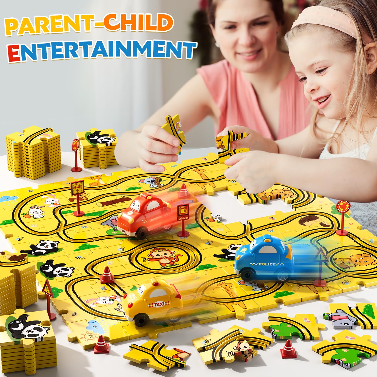 Bennol 73 PCS Puzzle Tracks Car Toys Gifts for 3 4 5 Year Old Boys Kids, Puzzle Racer Car Track Set Toys for Kids Ages 3-5 4-6, Toys Gifts for 3 4 5 Year Old Boys, Puzzle Racer Kids Car Track Set