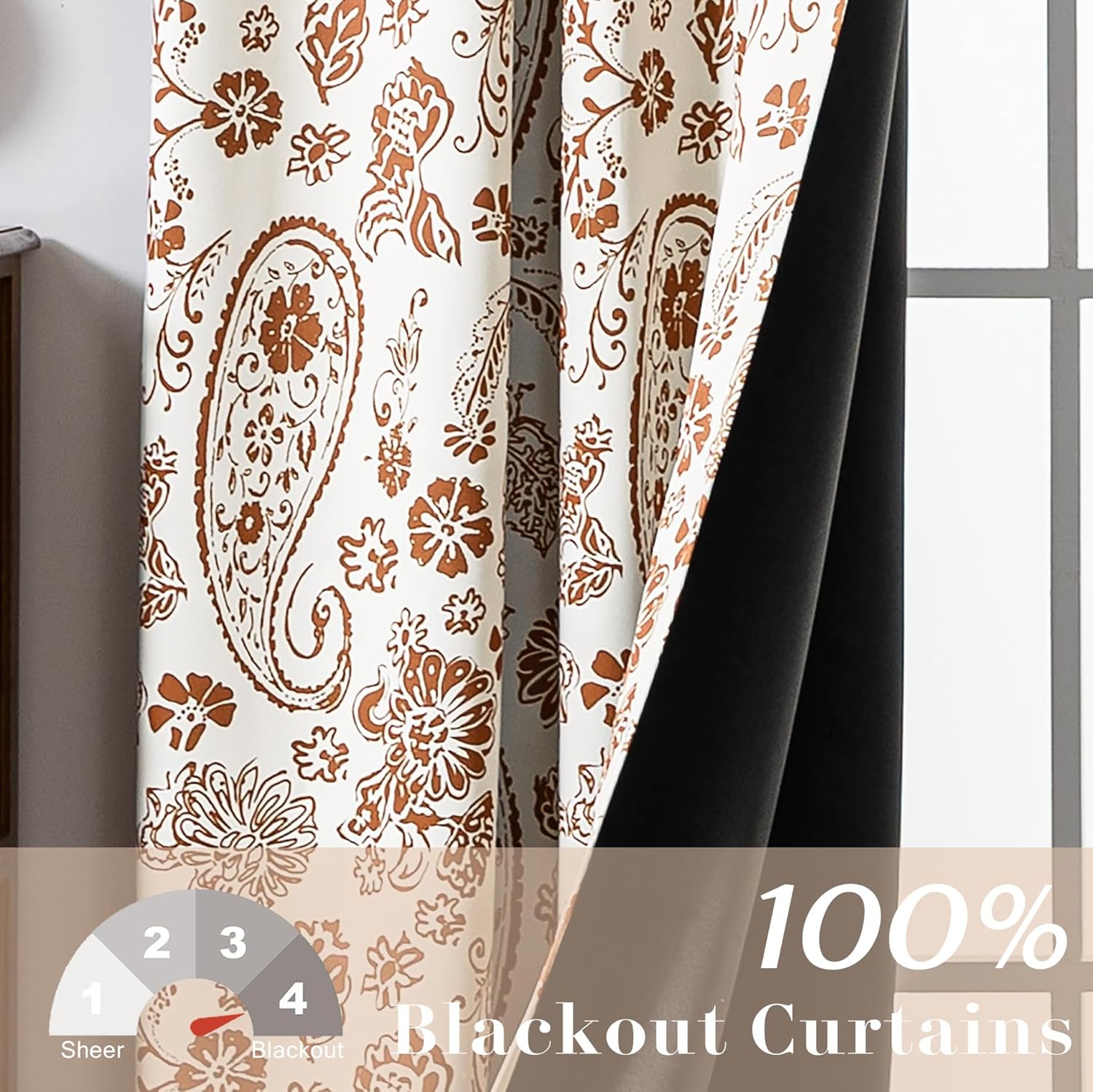 Boho Floral Blackout Curtains 84 Inch Long for Bedroom, Bohemian Terracotta Rust Burnt Orange Rustic Farmhouse Hippie Curtains for Living Room Black Out Curtains 2 Panels