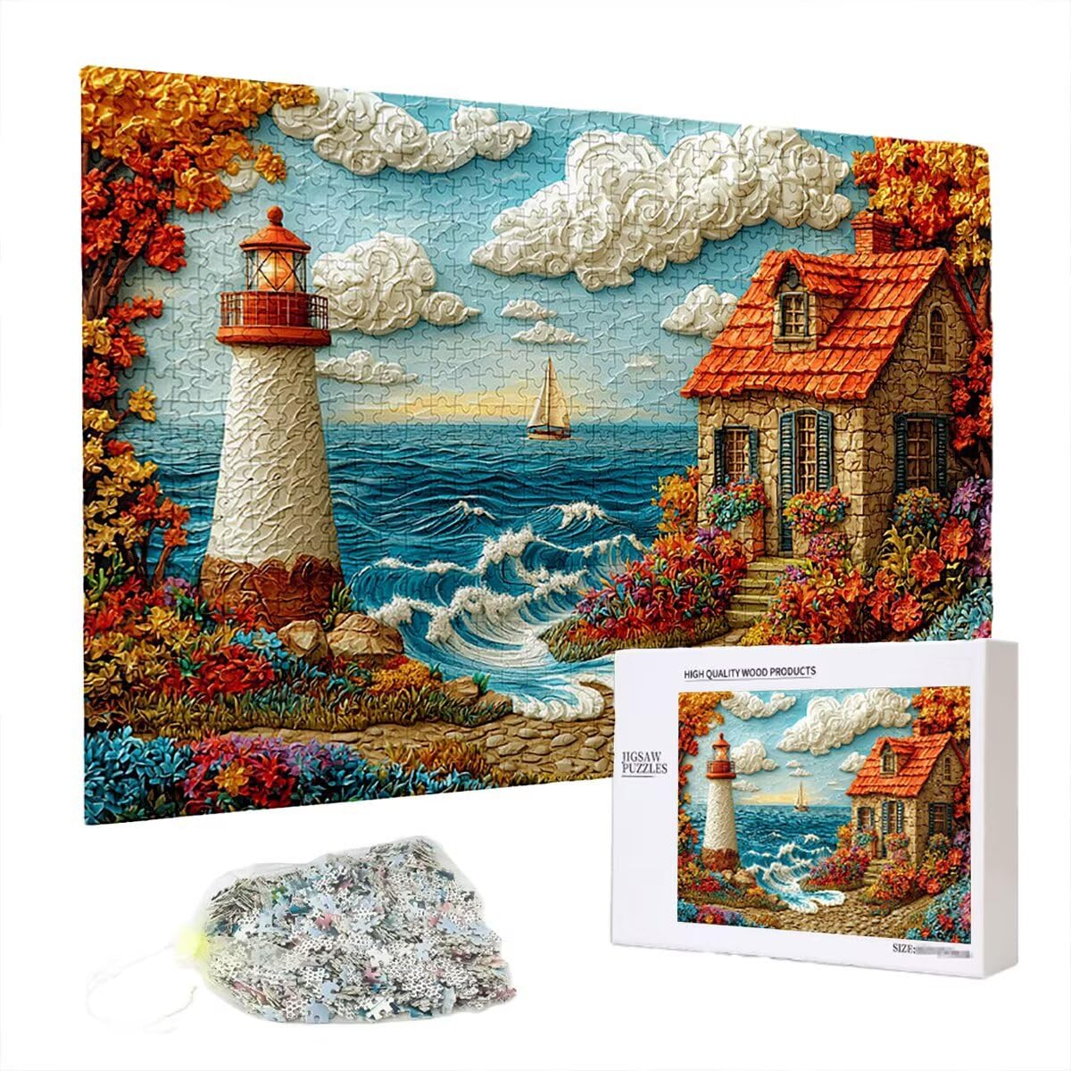 Puzzle 4000 elementów, krajobraz, latarnia morska, 4000 elementów, drewniane puzzle dla dorosłych, trudna łamigłówka, gra logiczna dla całej rodziny, drewniane puzzle dekoracyjne do salonu, prezenty
