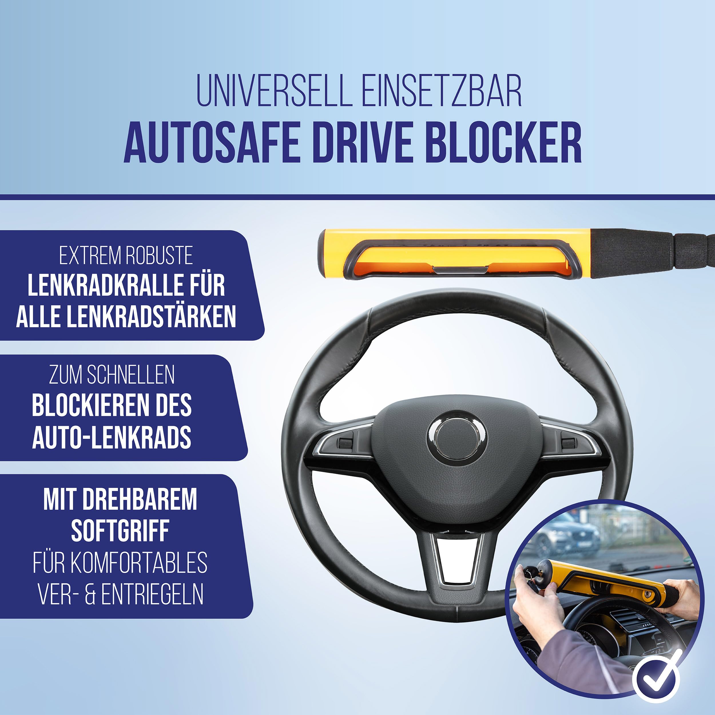 alca® Lenkradsperre Lenkradschloss Wegfahrsperre Lenkradkralle Diebstahlsicherung Lenkradschloss 3 Schlüssel für alle Lenkradstärken Gesamtlänge: 615 mm