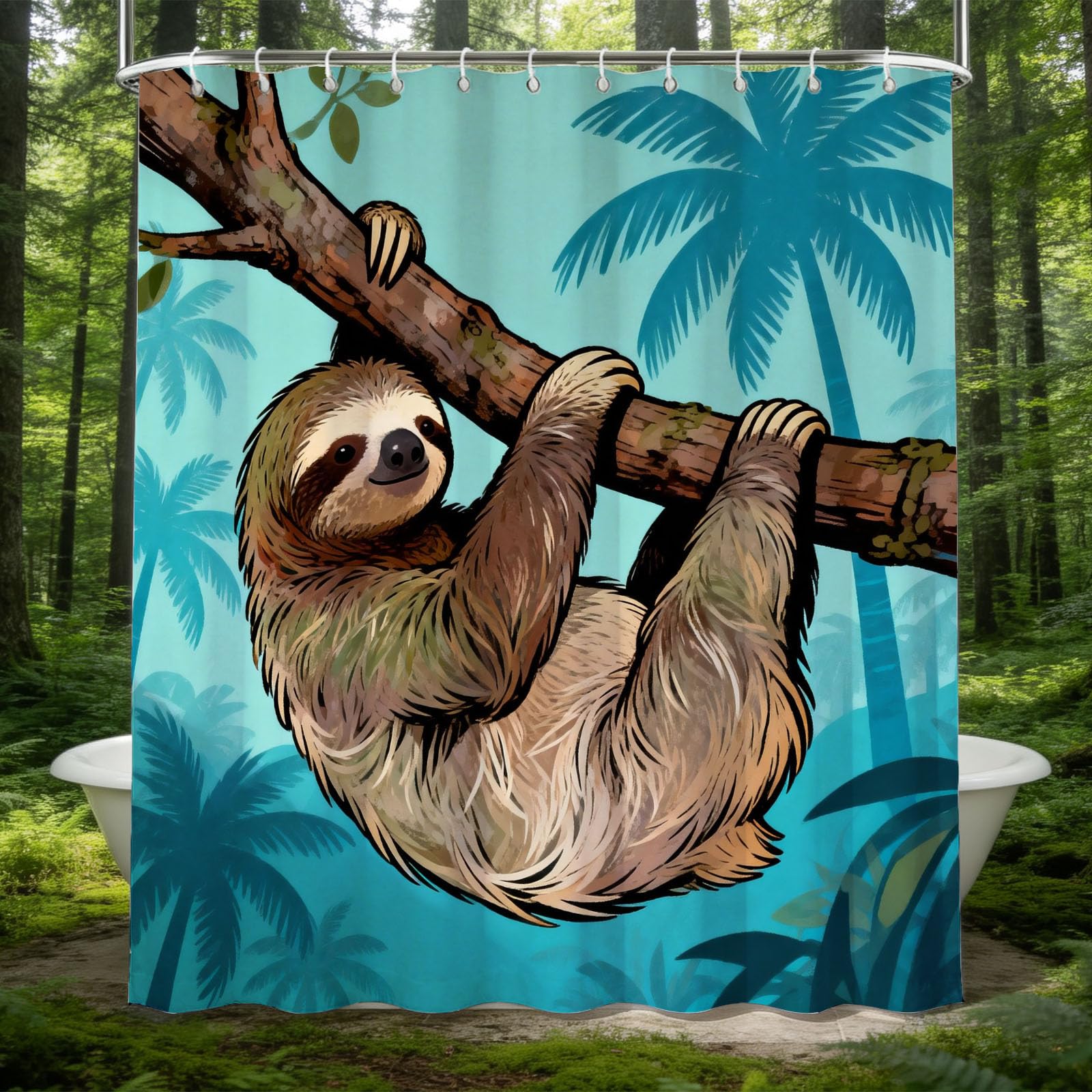 Hongduo 3D Cartoon Sloth Shower Curtain for Stalls Bathtubs Cartoon Bathroom Decor Shower Curtain Set Polyester Fabric Waterproof 180x200cm/71X79 Inch with Hooks