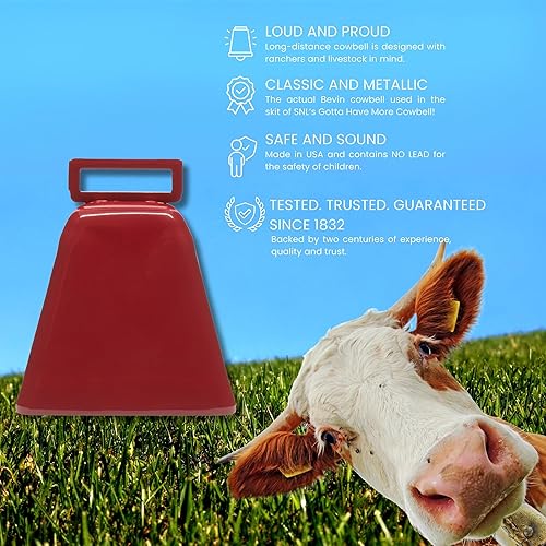 Miniatura 3 de Bevin Bells Campanas de vaca de larga distancia de 10 libras (rojo y rojo)  Campanas de Navidad  Hecho de acero  Fabricantes de ruido fuerte  con