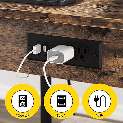 Miniatura 5 de Side Table with Charging Station & USB Port Set of 2, Small End Table Nightstands Bedside Table for Living Room Bedroom Office Bathroom Small Space,