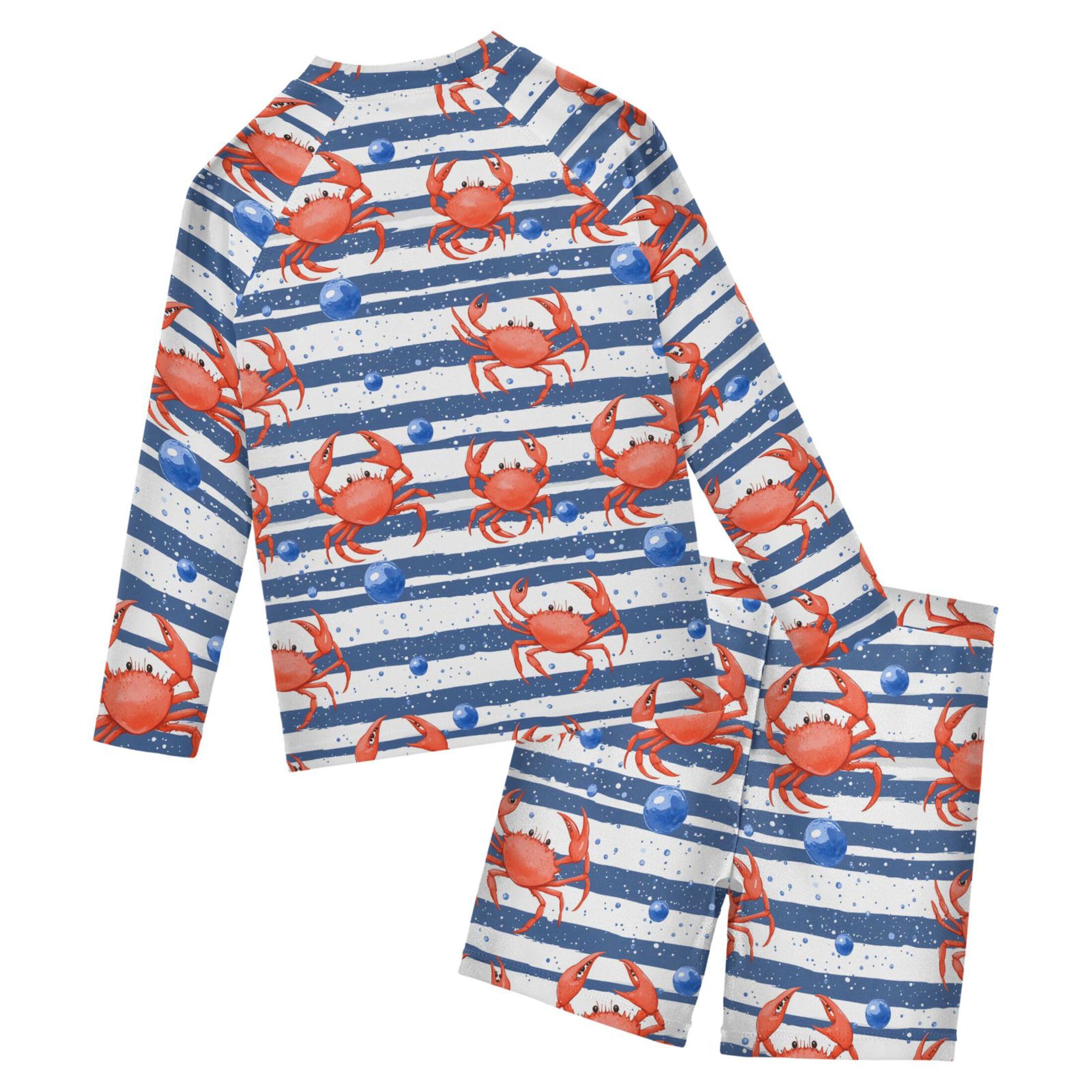 Cute Crab Stripe Toddler and Baby Boys' 2-Piece Swimsuit Trunk, Long Sleeve Rashguard Bathing Suit B0404075