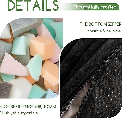 Miniatura 4 de HIGOGOGO Puf redondo de relleno otomano, pufs de pana con relleno de espuma de alta densidad, puf peludo y esponjoso, taburete de almacenamiento,