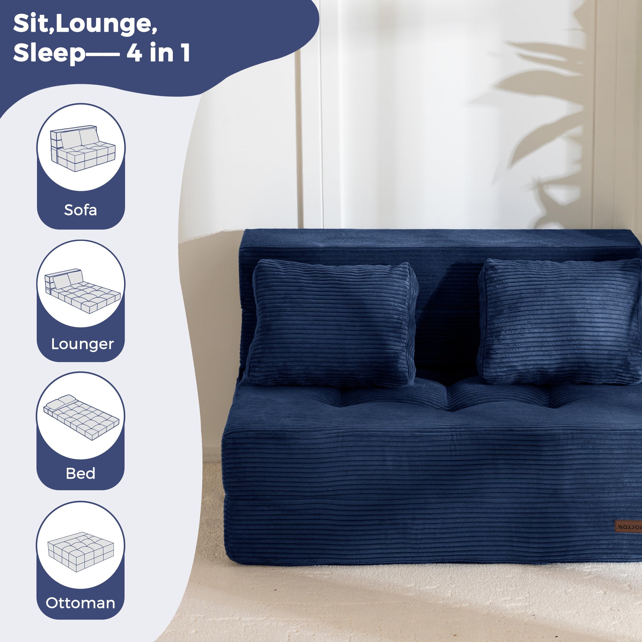 MAXYOYO Folding Foam Sofa Bed, Tri-Fold Mattress with 2 Pillows, Convertible Sofa Chair Futon Z Bed with 15cm Thincken Foam - Image 9