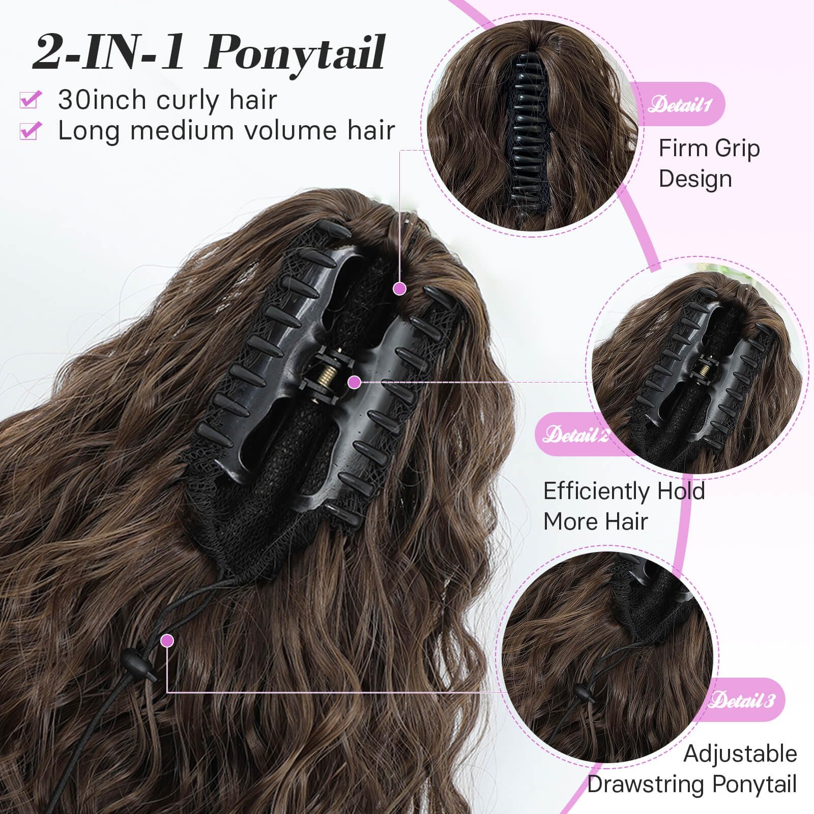 Flyroseing Ponytail Extension, Synthetic Claw Clip in Ponytail Hair Extensions, 30inch Long curly Ponytail Extension - Image 4