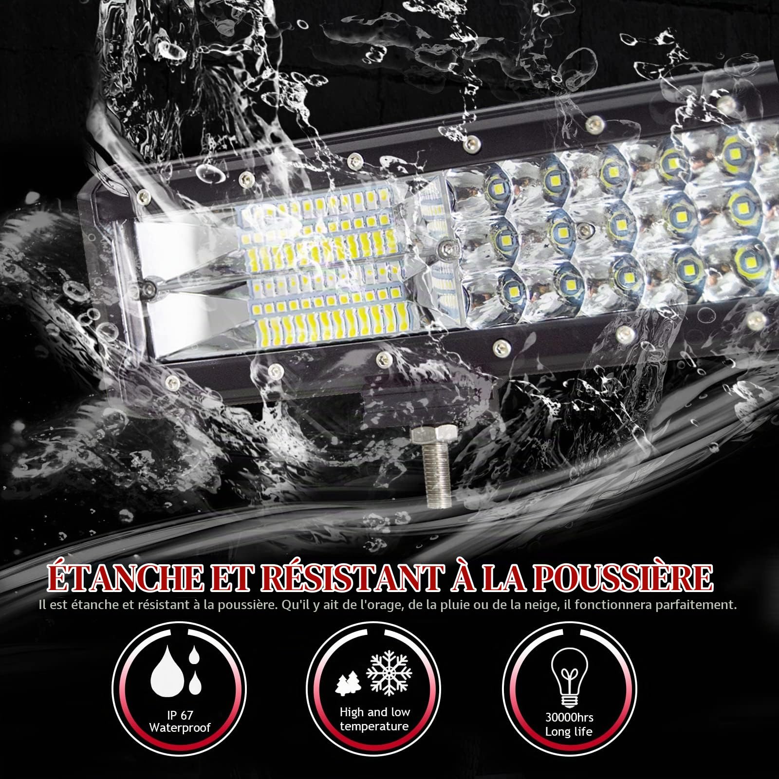 SKYWORLD 50cm 288W Bar Led 4x4 avec 12V Câblage et Spot Feux Antibrouillard