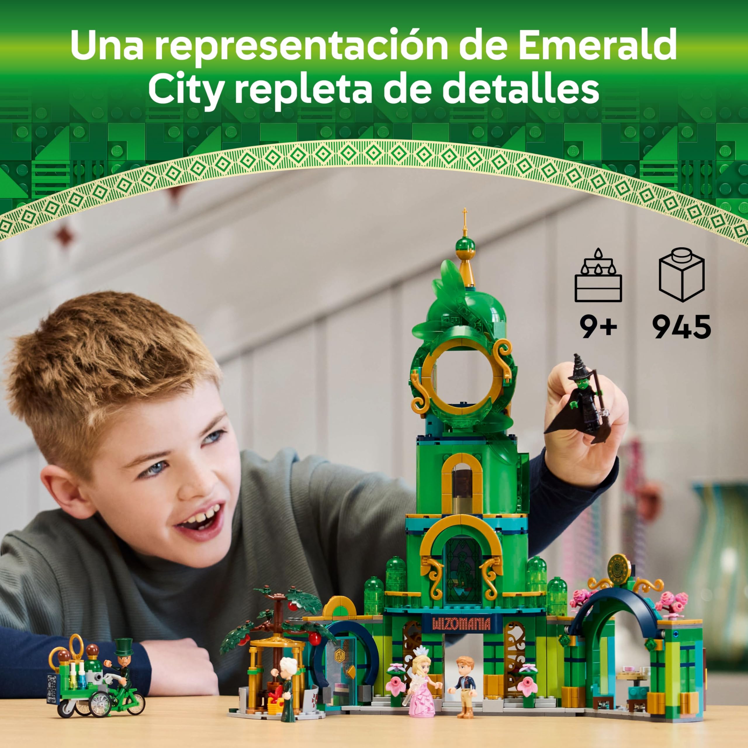 LEGO Wicked Bienvenidos a Emerald City, Ciudad de Juguete de Colección con Torre, Mini Muñecas de Glinda y Elphaba, Regalo para Niñas, Niños y Fans de la Película Musical de 9 Años o Más 75684