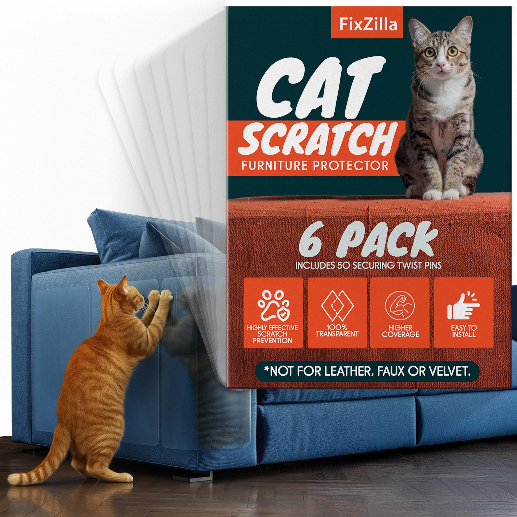 Couch Protector for Cats - 6 Pack, 14" x 11", Anti-Scratch Furniture Guard