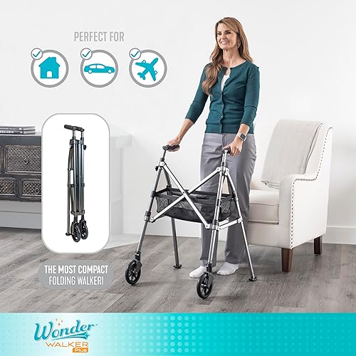 Miniatura 2 de Stander EZ Fold-N-Go - Andador plegable ligero para personas mayores y adultos, ruedas de 6 pulgadas, deslizadores de esquí y bolsa organizadora,