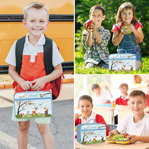 Miniatura 7 de Clastye - Lonchera térmica de zorro para niños, bosque azul, árbol de animales, bolsa de almuerzo para niños y niñas, bolsa de almuerzo portátil