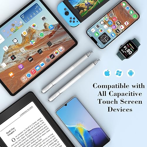 Miniatura 3 de Mixoo Lápiz óptico para pantallas táctiles, paquete de 6, punta de disco y fibra, 2 en 1, lápiz capacitivo universal de alta sensibilidad para iPad,