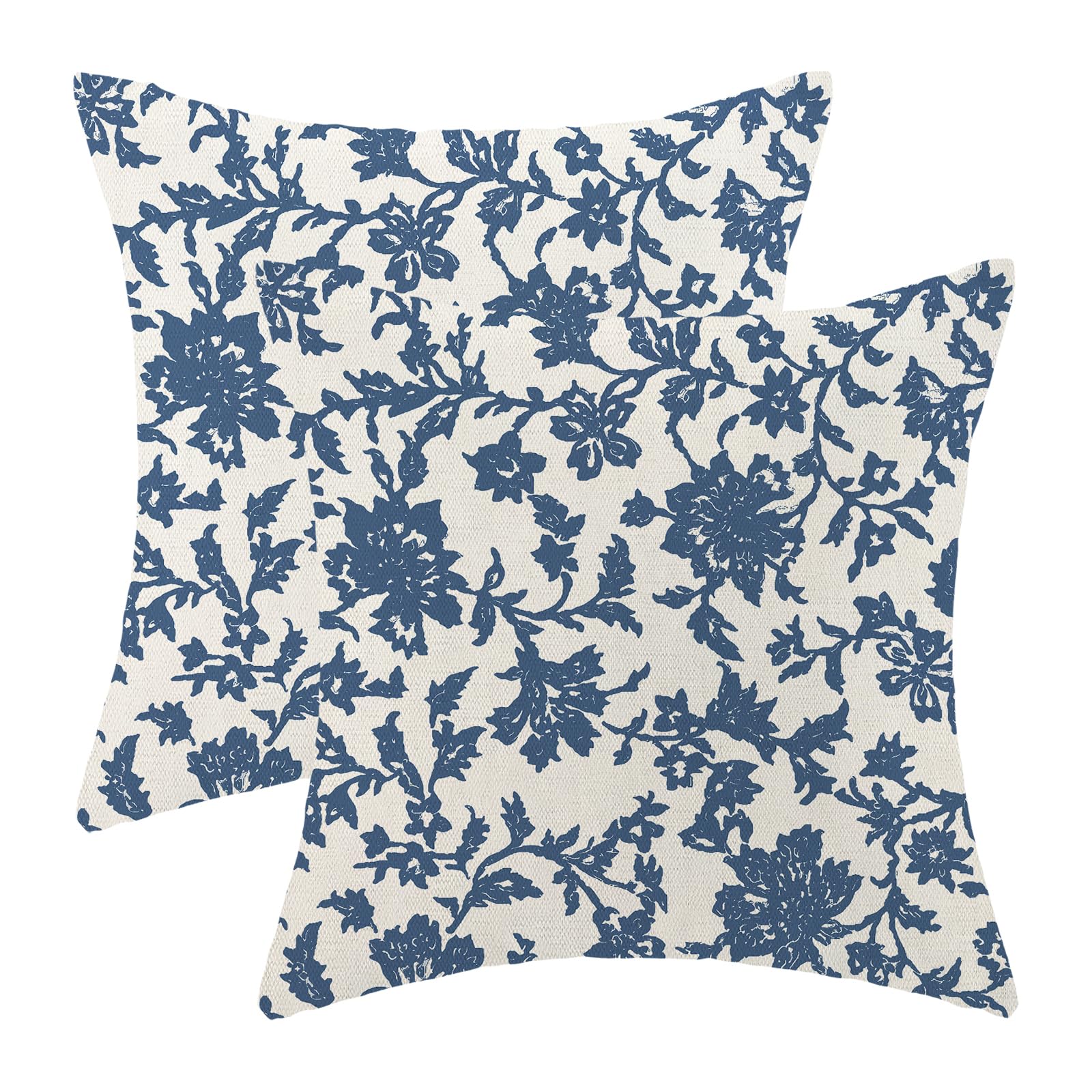 Yxuiyal Floral Pillow Covers 18x18 Inch Set of 2 Block Print Blue Flower Throw Pillow Covers Outdoor Decor Boho Vintage Flower Decoration Pillowcase