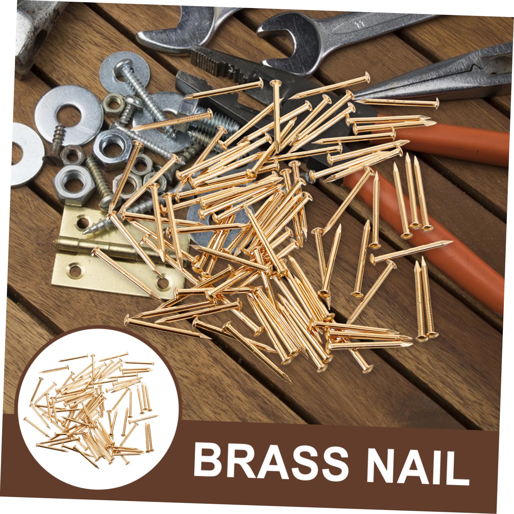 DOITOOL 100pcs Brass Nails 18mm Round for Furniture Decoration DIY Craft Projects