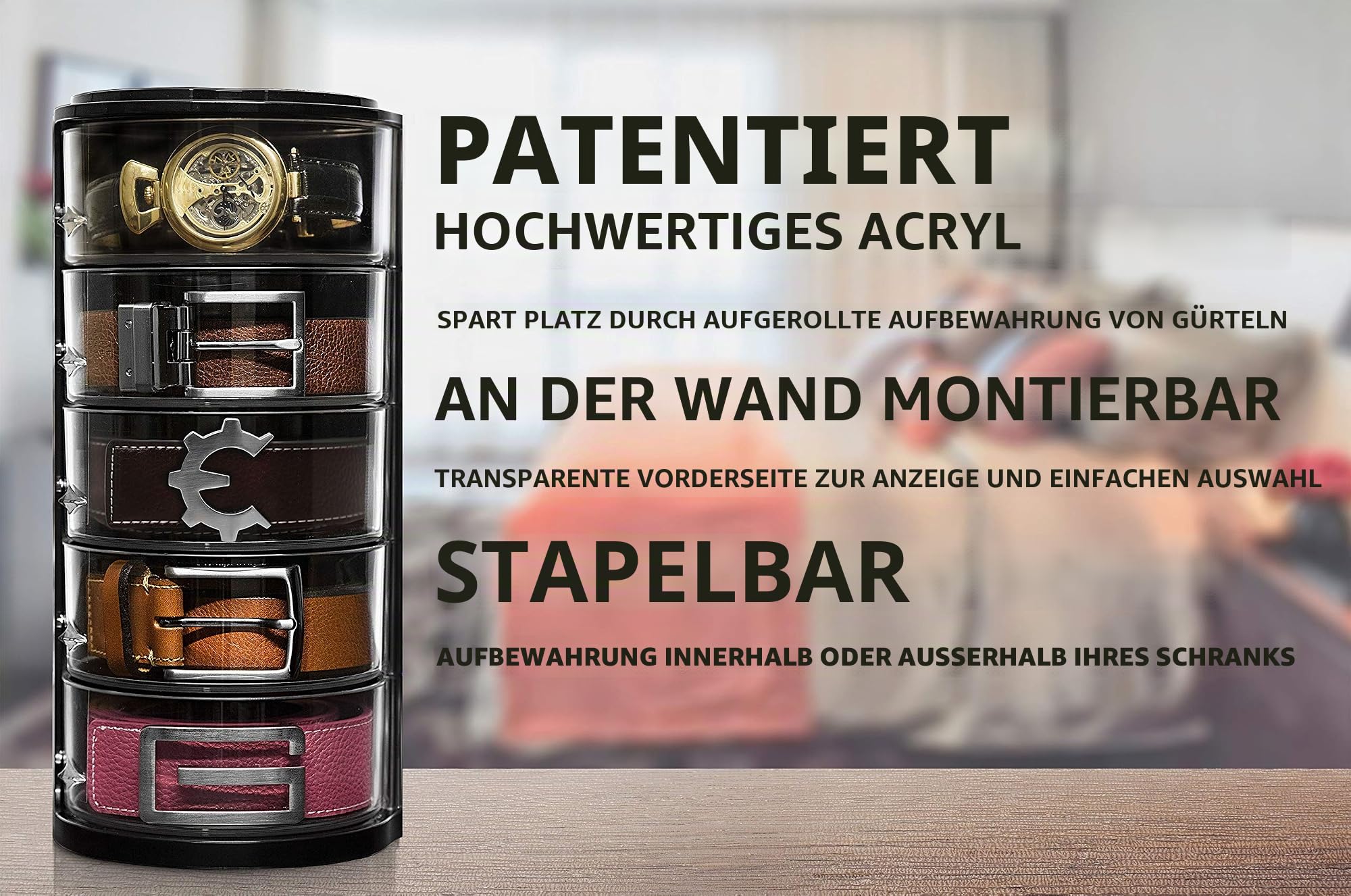 ELYPRO Gürtel-Organizer – Acryl-Organizer und Display für Accessoires wie Gürtel, Schmuck, Uhrenetui, Kosmetik, Make-up-Organizer, Fliegen, Armbänder, Handwerk, Spielzeug Kompakter Schrank-Organizer