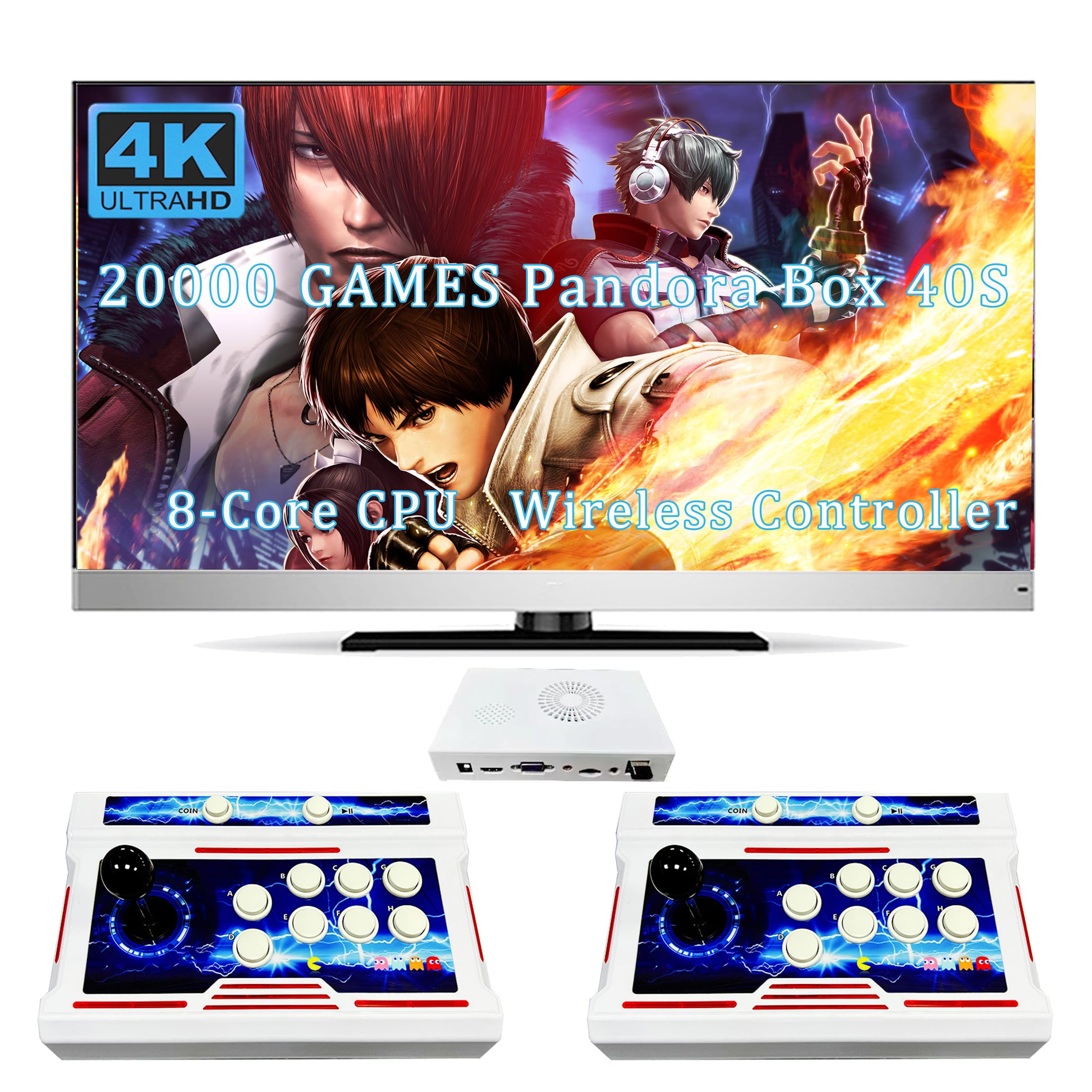 20000 in 1 Wireless Pandora Box Arcade 40S Bluetooth Arcade Game Console for PC Projector 4K TV, 2-4 Players,3D Games, Search/Hide/Save/Load/Pause Games