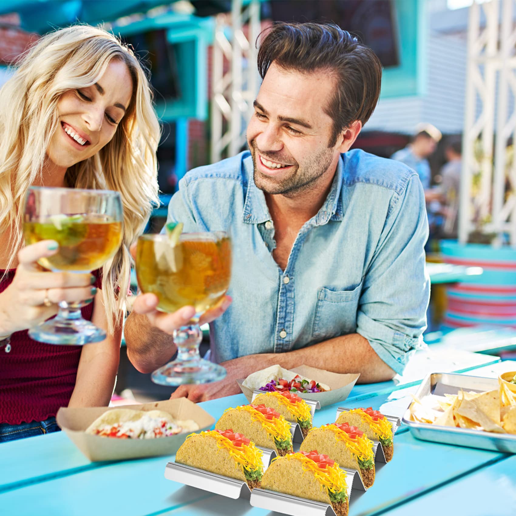 onlyfire Set di Porta Tacos da 4 Pezzi, Supporto per Taco con Maniglie in Acciai Inox per Ristorante e Casa