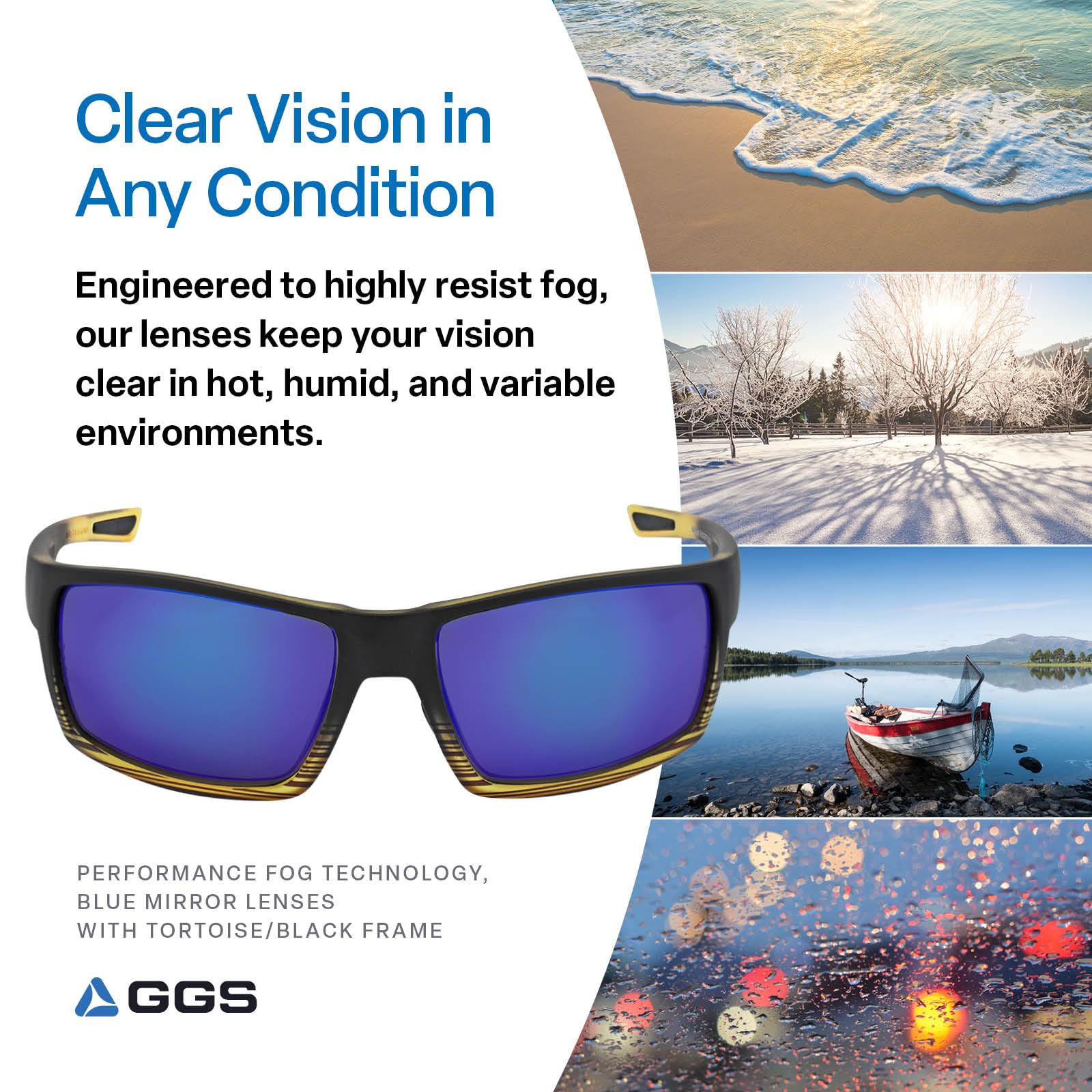 Bullhead Safety Amberjack Polarisierte Schutzbrille mit Performance Fog Technology, Blaulichtbrille mit UV-Lichtschutz und Anti-Kratz-Beschichtung, blaue Spiegelgläser, Schildkröte/schwarzer Rahmen