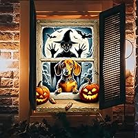 Vista 11 de Decoración de ventana de Halloween de 31 x 47 pulgadas, cubierta de ventana de Halloween espeluznante Bulldogs esqueleto, pancarta espeluznante
