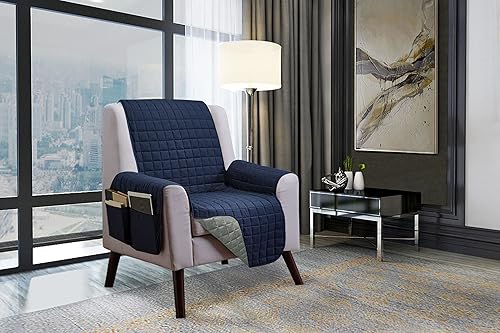 Miniatura 1 de Elegant Comfort Protectores acolchados para muebles de diseño sólido e impreso, fundas reversibles con correas elásticas y bolsillos inteligentes,