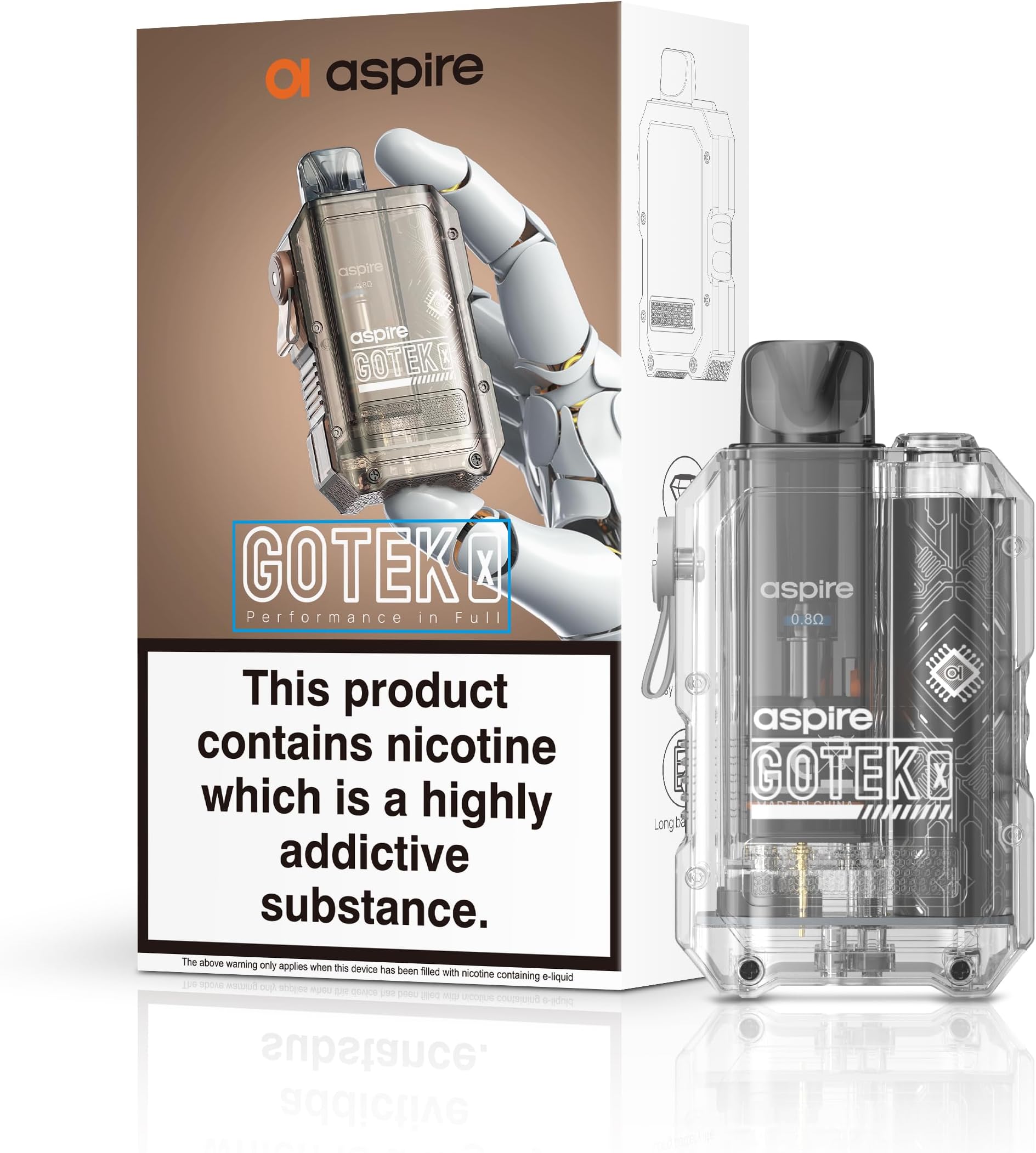 Aspire GOTEK X Vape Kit [Transparent] - Pocket Size, Compact, Stylish, Refillable, Rechargeable, Nic Salt Compatible, User Friendly, All Day Power, E Cigarette, Starter Kit, No Nicotine