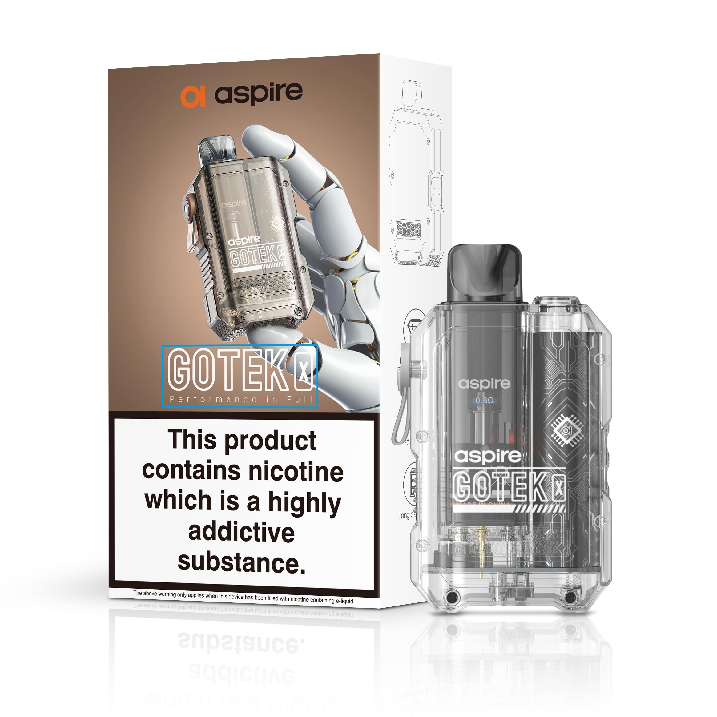Aspire Gotek X Vaping Kit, Compact, Stylish Design, 650mAh Battery, 2mL Refillable Pod, Adjustable Airflow, Nic Salt Compatible, Beginner-Friendly, E Cigarette, E Cig, No Nicotine (Transparent)