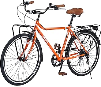 Vintage Style 26 Inch Adult Cruiser Bicycle Hybrid Bike 7 Speeds Commuter Bike for Women, Men, Seniors, SHMANO Shifter and derailleur Step-Over Steel Frame,Double Cargo Rack，4 Colors